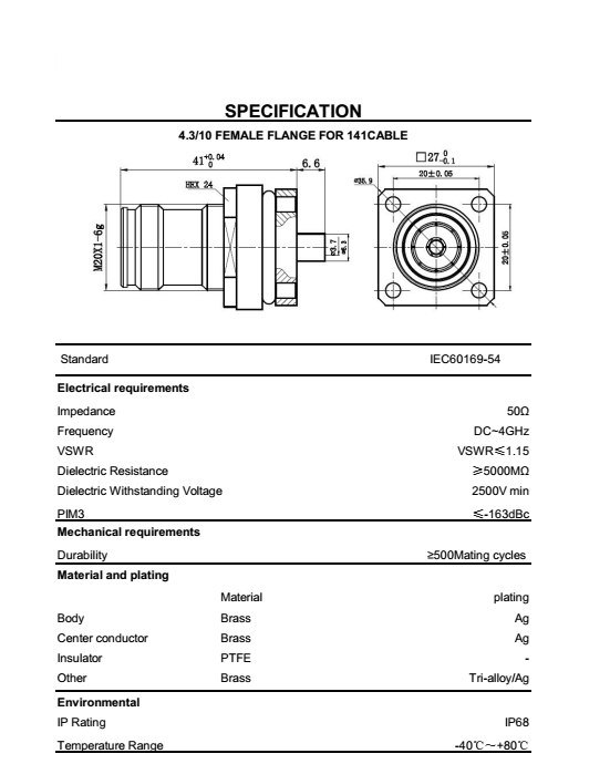 4.3/10 Mini DIN Connector 4.3-10 Conenctor for All Coaxial Cables