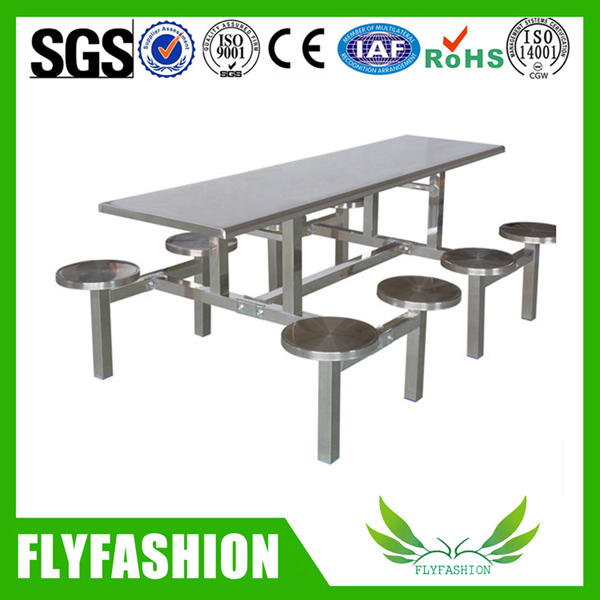 Canteen Stainless Steel Fast Food Dining Table for 8 Person