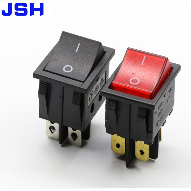 Jsh 220V Black 4 Pin Dpdt 2position Rocker Switch with LED Light
