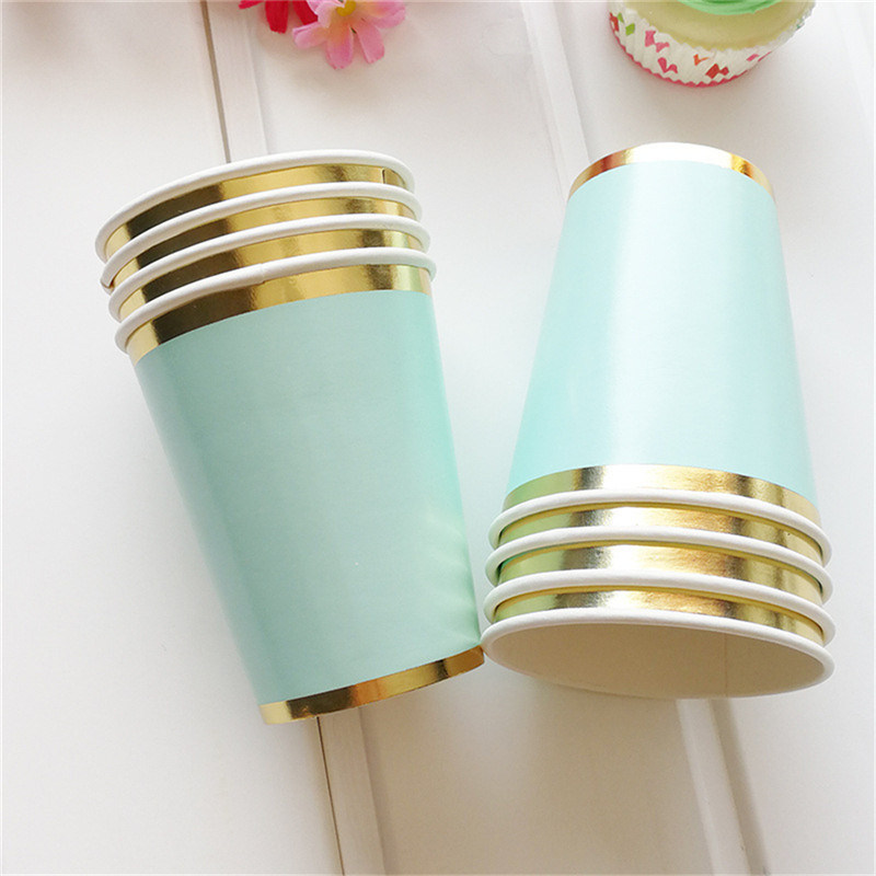 8PCS/Bag Gold Mint Green Disposable Tableware Party Paper Plates Cups Straw Birthday Party Xmas Festival Paper Napkins Tableware