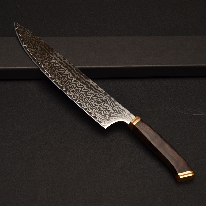 Anti Rust Damascus Pattern Steel Blade with Wooden Handle Beef Meat Veggies Cutting Chef Knife (WD47)