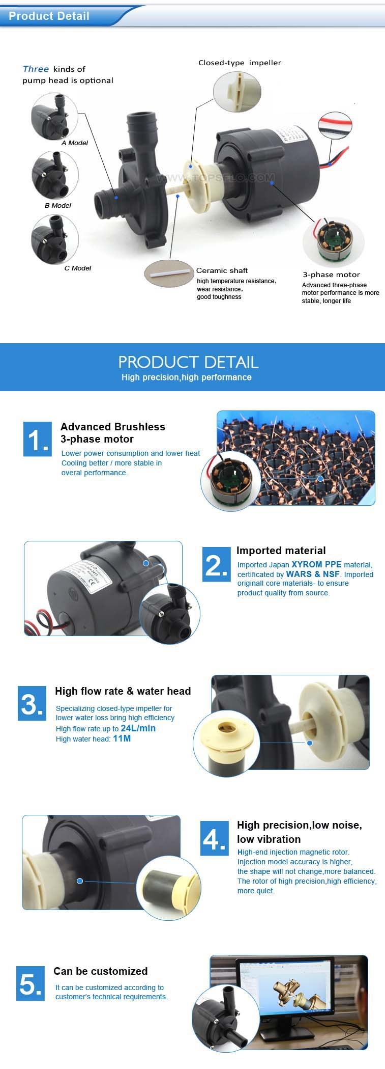 12V or 24V DC Brushless Circulation Mini Water Pumps Water Heater Pump Booster Pump