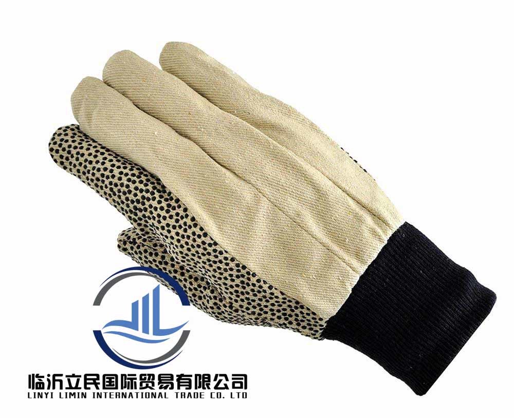 Black PVC Dotted Drill Cotton Gloves