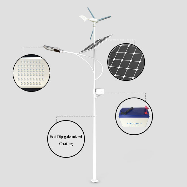 High Power Wind Turbine Generator System Wind Solar Hybrid LED Street Light