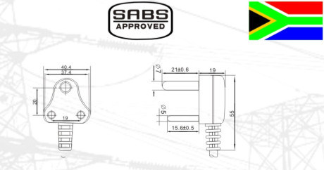 Ibs 3pins India South Africa AC Power Cord