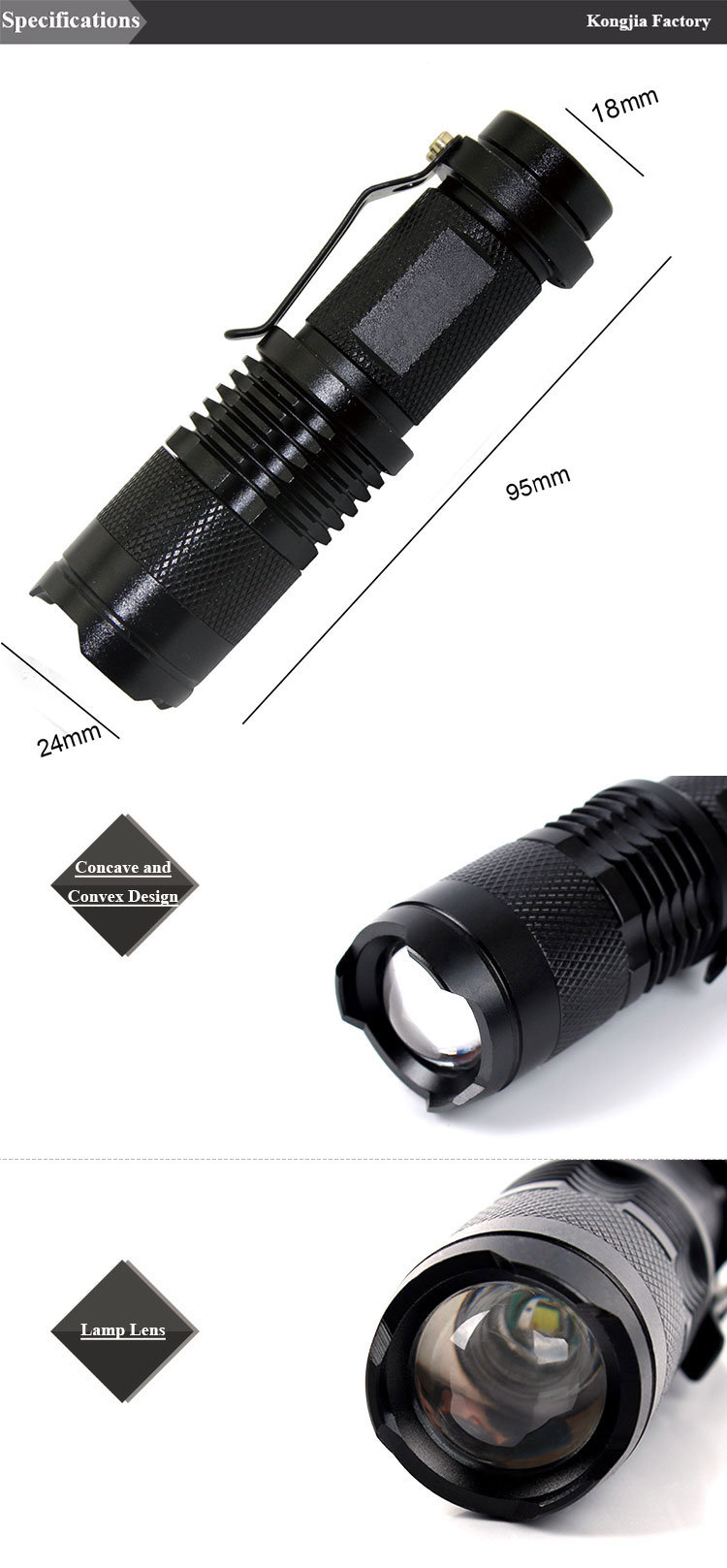 Zoomable Portable EDC Torch LED Mini Light Flashlight