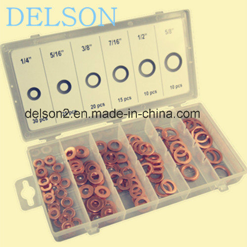 Flat Red Copper Washer Assortment Gasket 6size 110PCS Sealing Washer