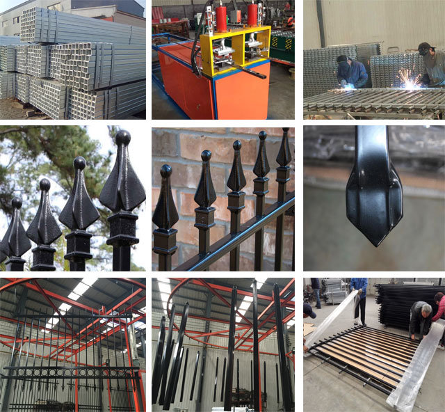 Ornamental Black Powder Coated Galvanized Steel Wrought Iron Fence