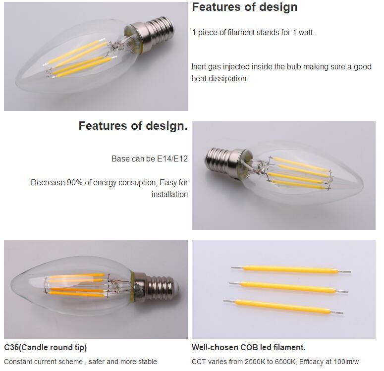 Dimmable LED Candle Light E14 4W Candle LED Light Bulb