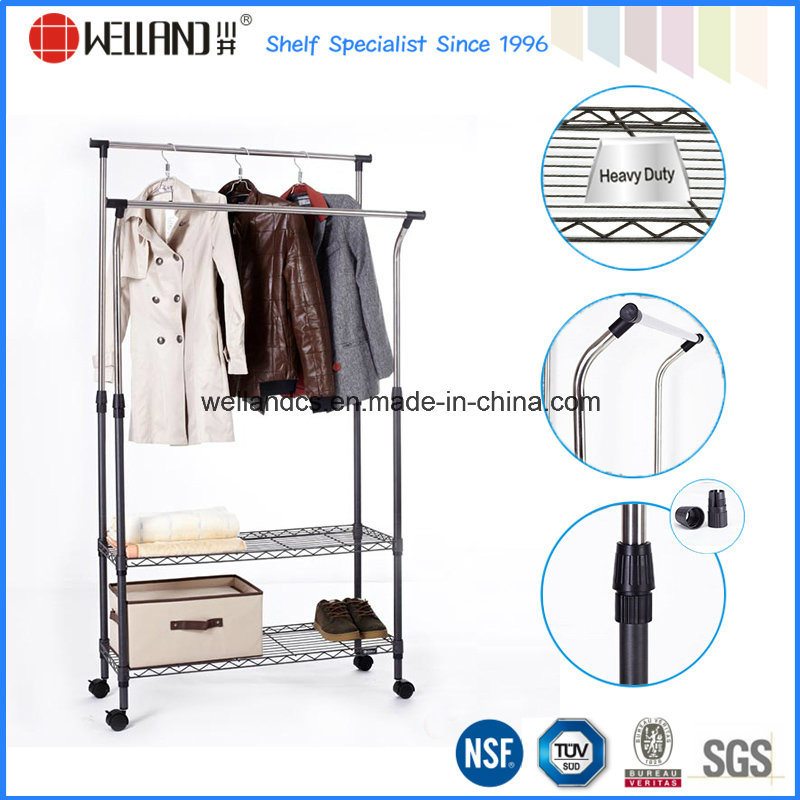 Adjustable Extendable Steel Double-Rod Garment Shelf Rack