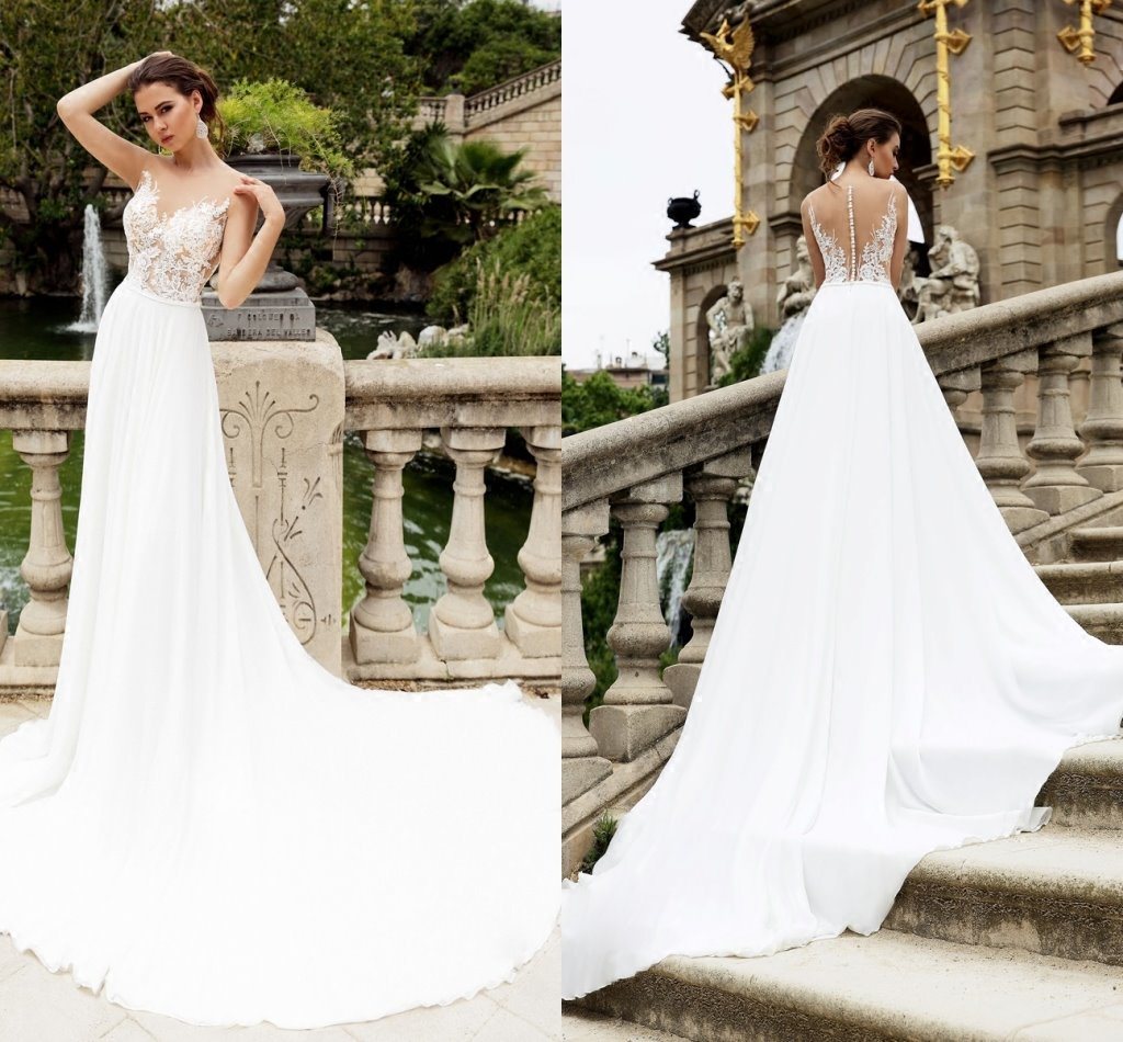 2018 Lace Chiffon Bridal Gowns Light Country Beach Wedding Dress Lb184