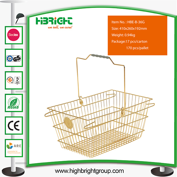 Supermarket Cosmetic Stores Metal Golden Wire Shopping Basket