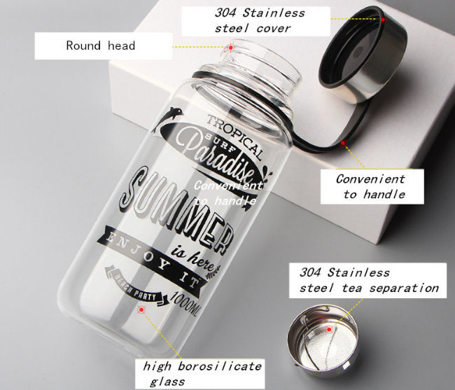 fashion Product Glass Sport Travel Water Bottle with Custom Logo