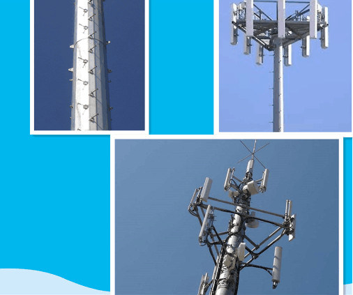 Galvanized Communication Lighting Tower Single Tube Street Pole