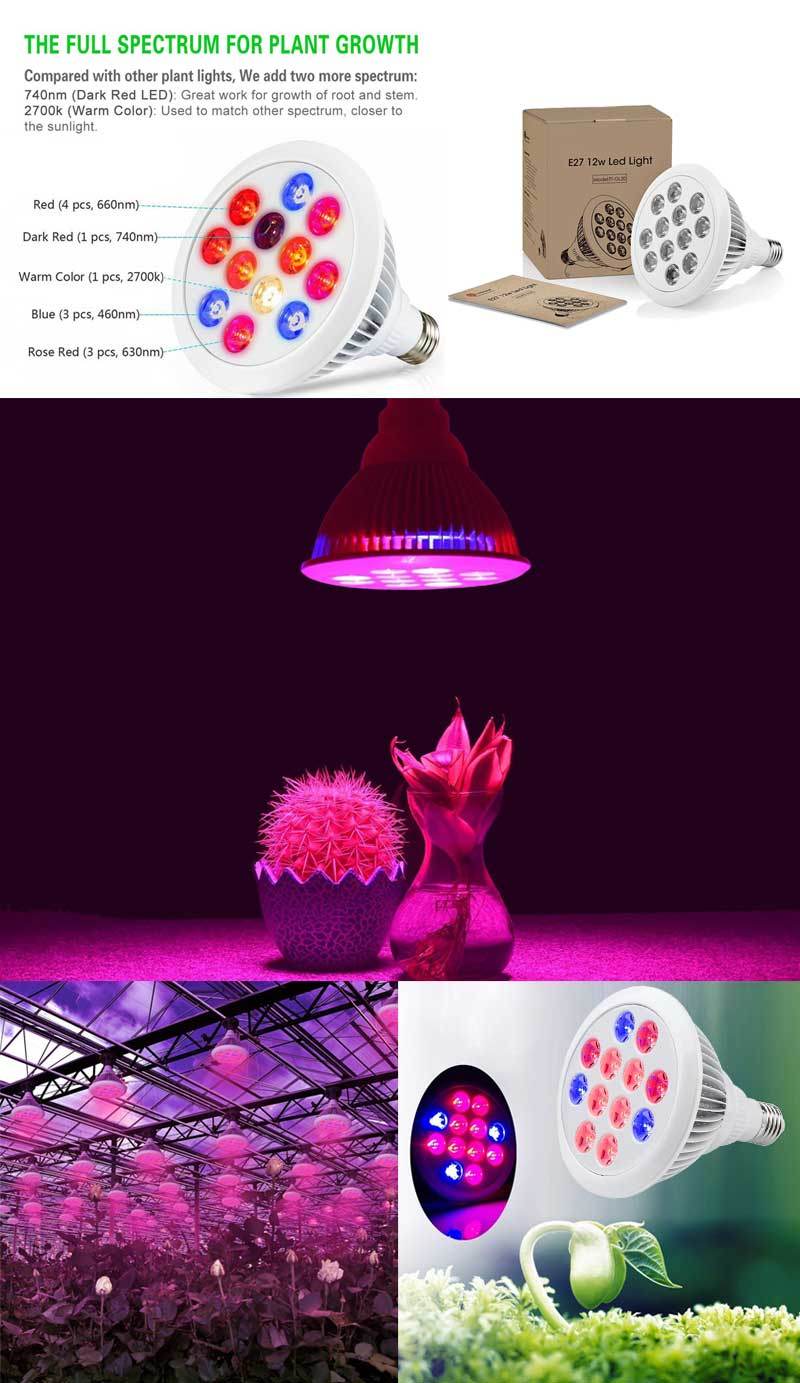 Full Spectrum 12 LED Bulb Grow Light PAR38 LED Plant Light