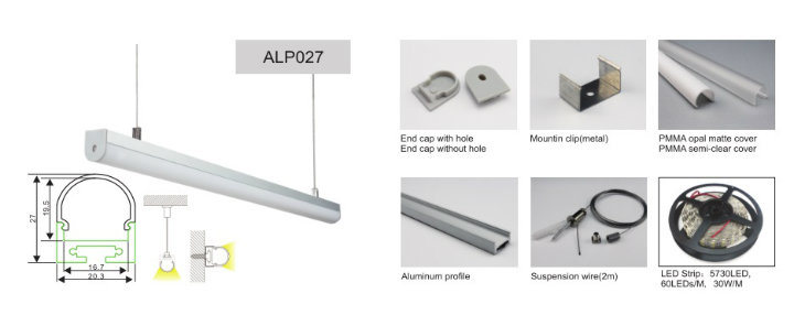 Alp066 15.8mm (T5 Size) PC Milky Cover Aluminium LED Lighting Profiletube Plate Inside with 5328SMD 420LED/M Flexible Strip