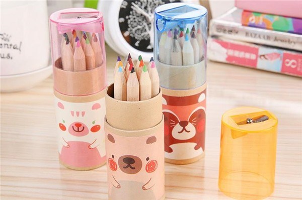 12PCS Wooden Color Pencils in Round Paper Box with Customized Design