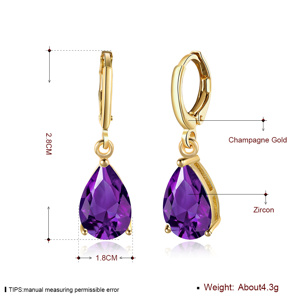 Fashion Simple Women Purple Zircon Hoop Jewelry Earrings