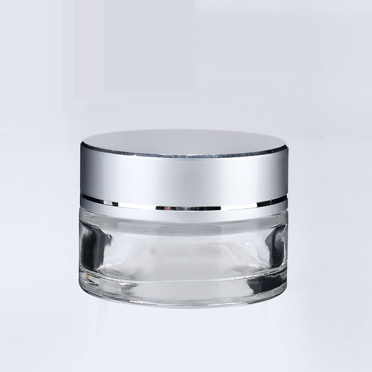 Silver Aluminum Lid Empty Packaging 15g Glass Luxury Cosmetics Beauty Face Cream Jars