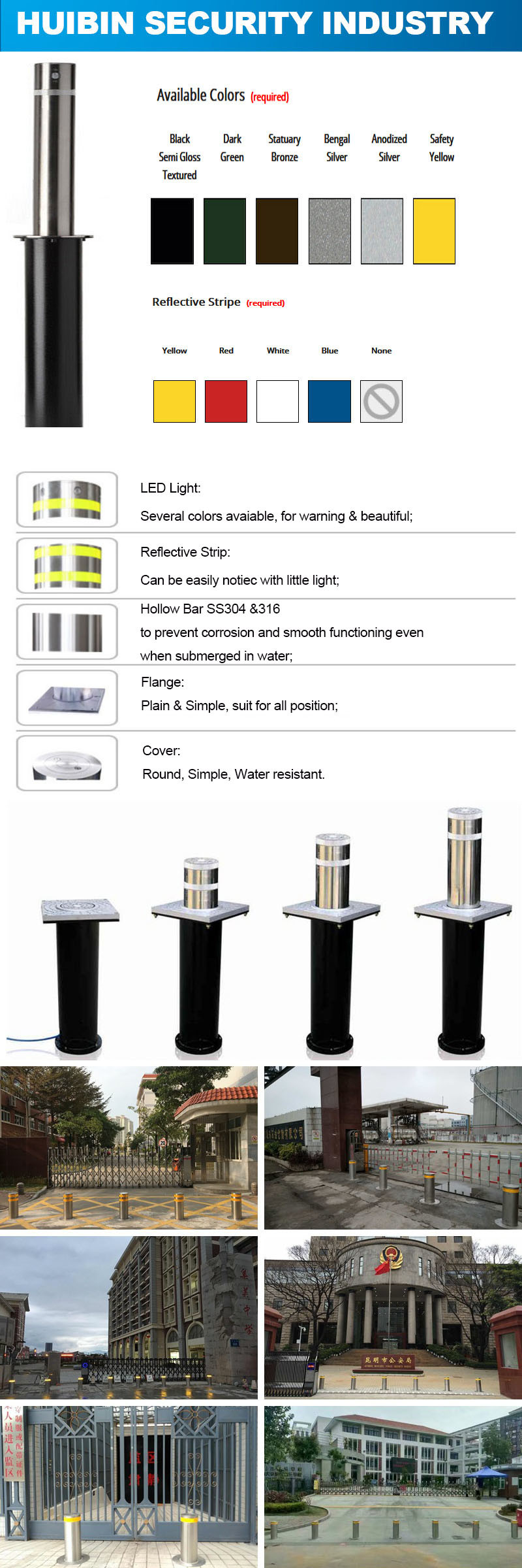 Parking System Automatic Stainless Steel Barrier Bollard with Steel Covers