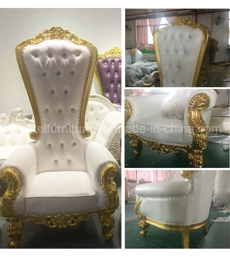 Hotel Furniture Wooden Luxury Carving French White Gold High Back Cheap Leather Queen King Throne Wedding Chairs