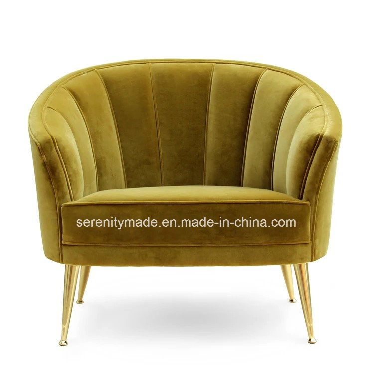 Luxury Velvet Round Sofa Chair with Gold Legs