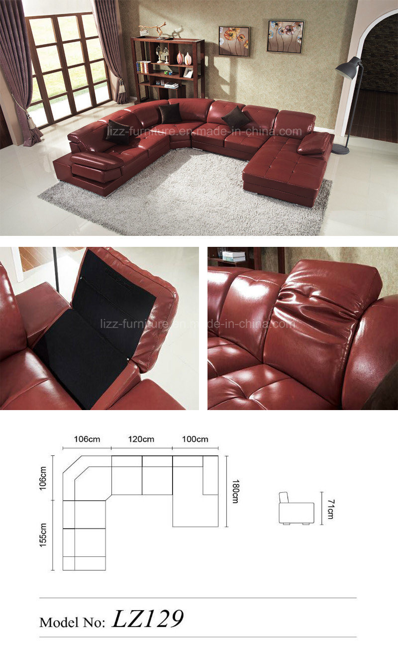 Wooden Furniture Living Room Genuine Leather Sofa Bed