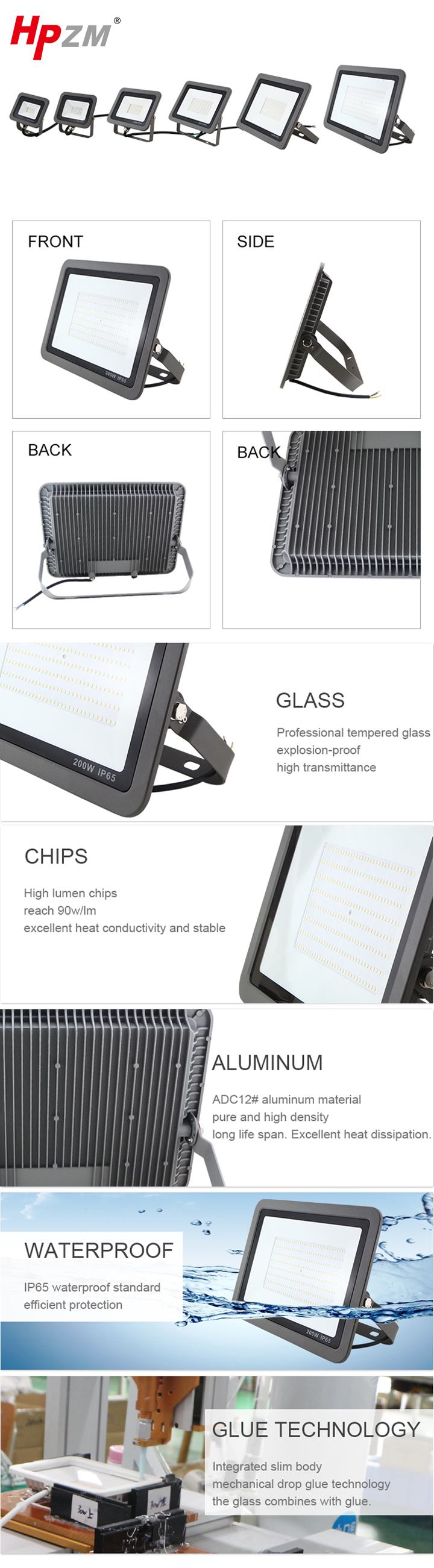 High Quality IP65 Aluminum 200W SMD2835 LED Flood Light