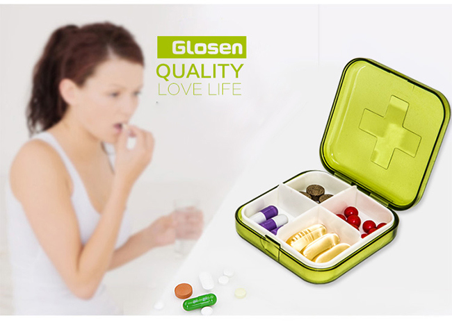 4 Compartments Plastic Pill Box for Medicine Storage