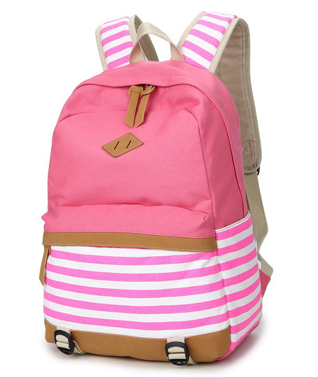 Candy Colors New Style Canvas Double Shoulder Bag Navy Striped Bag Girls' School Bag High School Bag