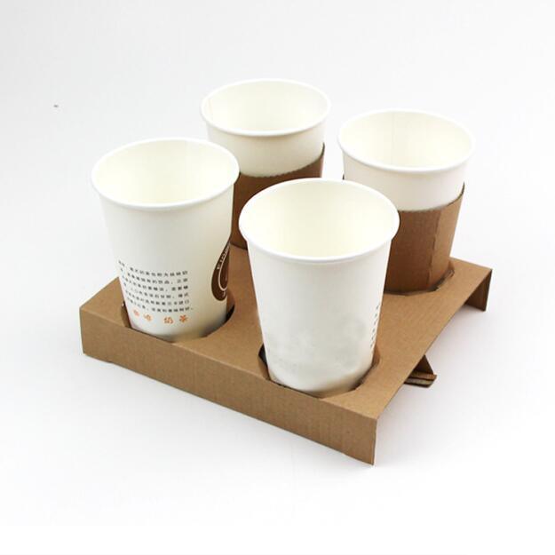 Four Cups Disposable Packing Paper Coffee Cup Tray Holder Carrier