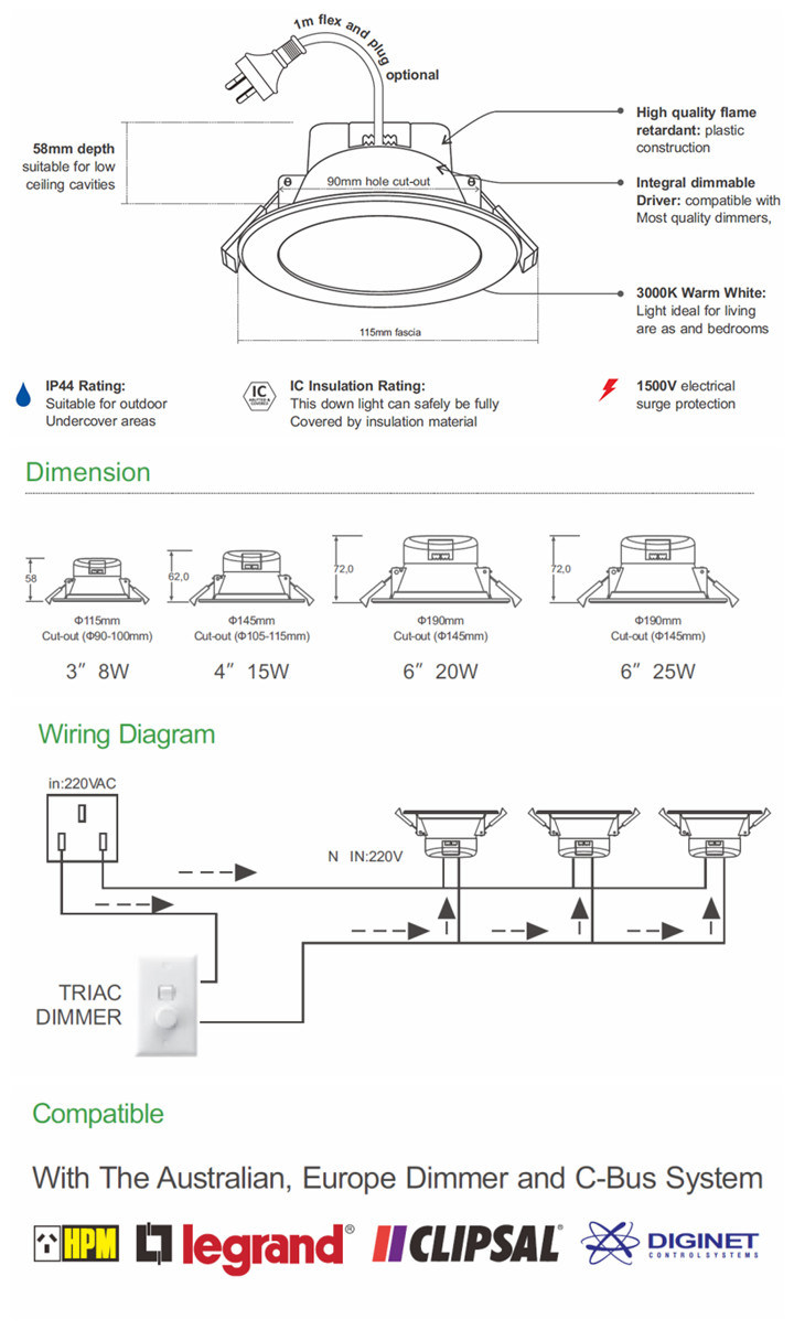 10W Integrated Dimmable LED Downlight with SAA Approval