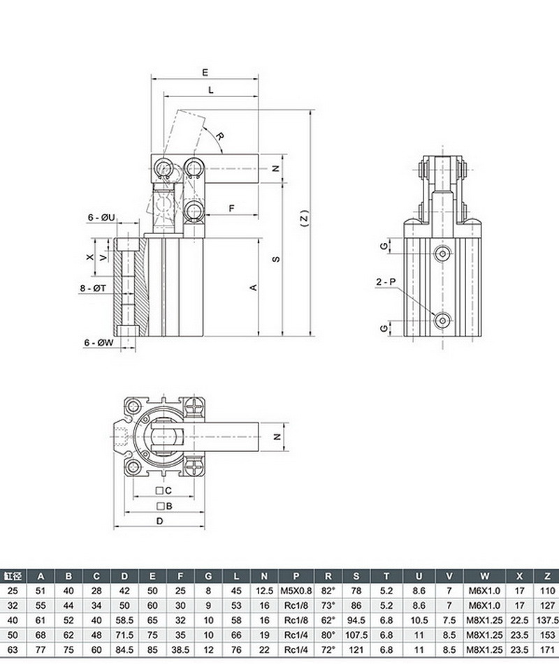 Jgl32 ISO Standard Rotating Clamp Pneumatic Cylinder/China Cylinder