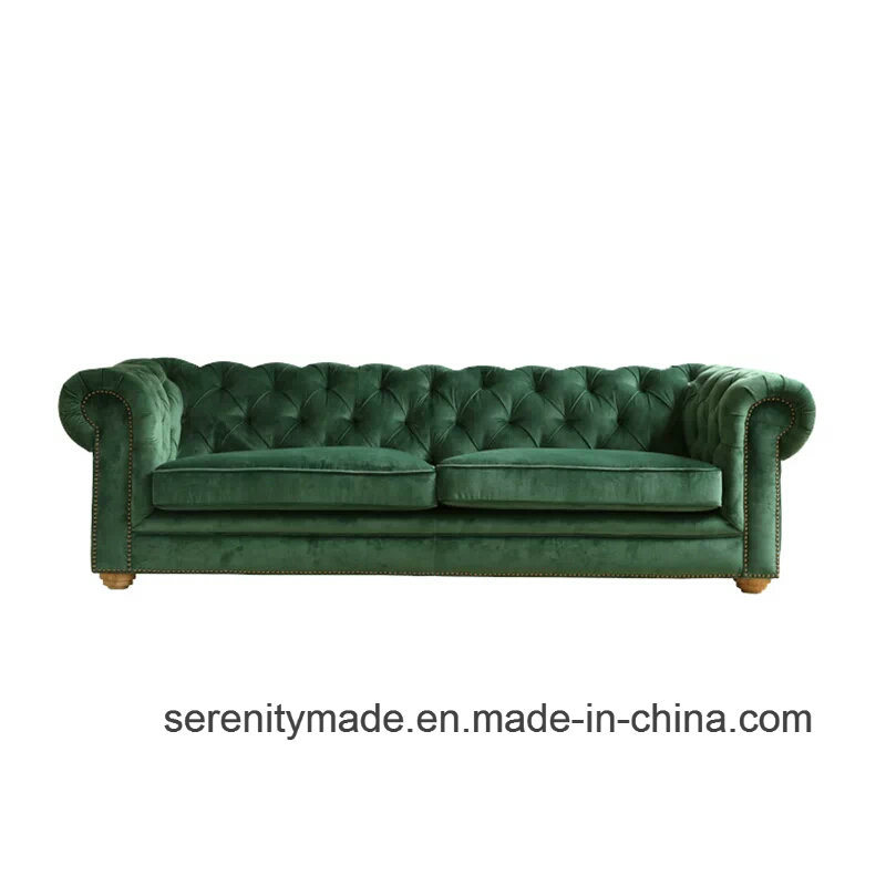 MID-Century Modern Style Green 3 Seater Button Tufted Sofa