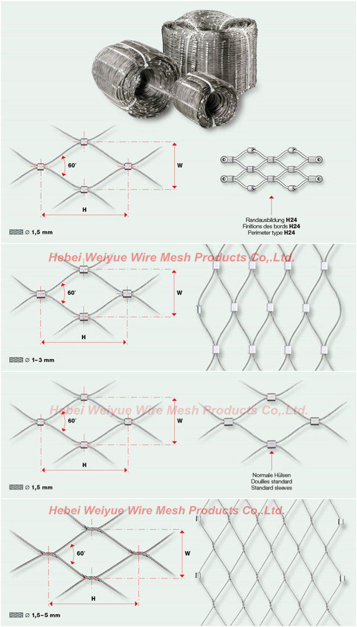 Stainless Steel Hand Woven Wire Rope Mesh for Zoo Fencing