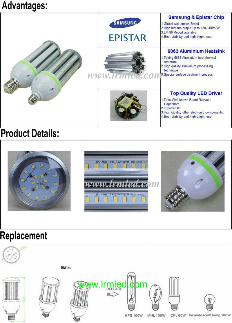 Professional Manufacturer 18W B22 E27 E40 LED Corn Light