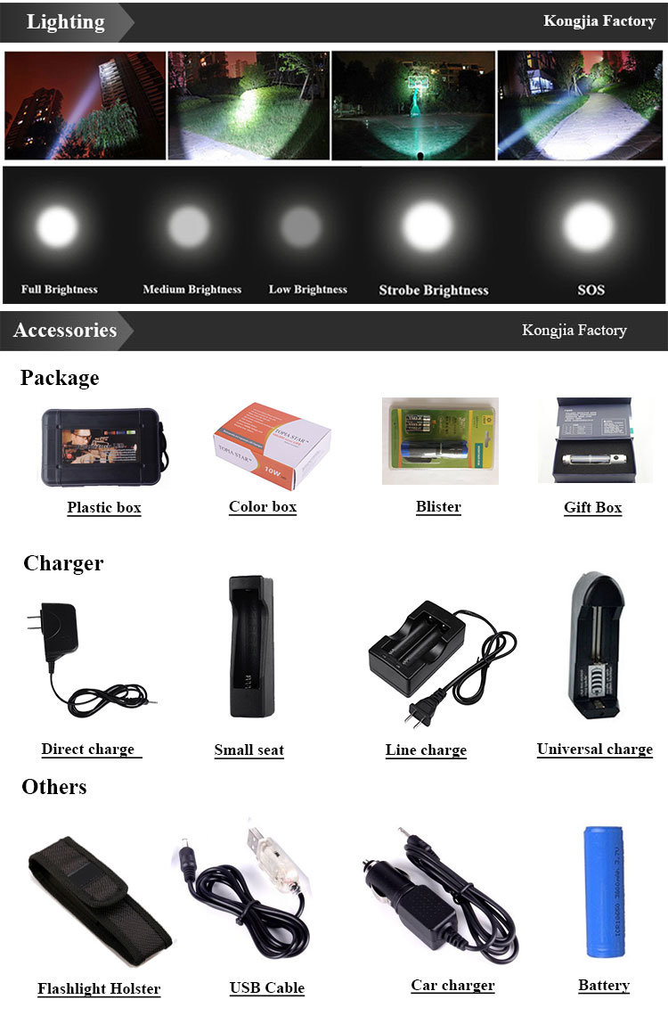 Ultra Bright Aluminium LED Xml T6 High Power LED Flashlight