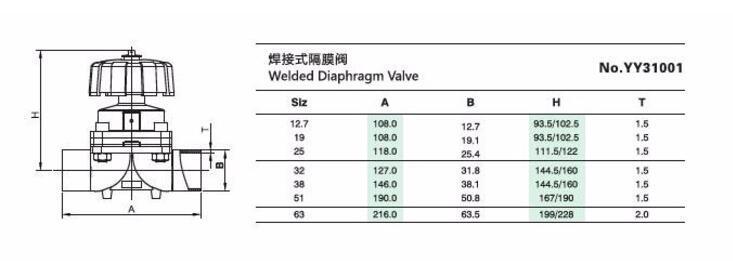 Stainless Steel Sanitary Two-Pass Diaphragm Valve