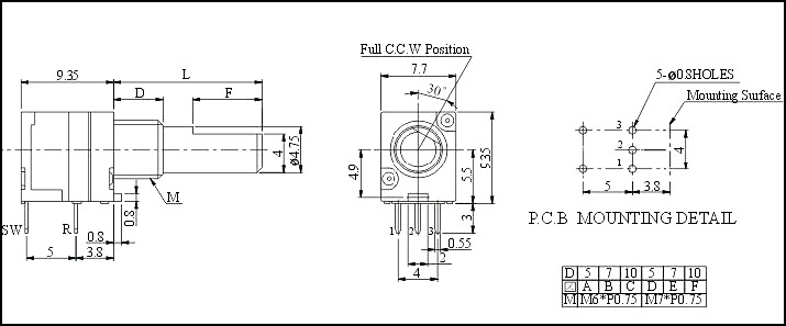 8mm Rotary Potentiometer with Cooper Shaft for Radio Equipment