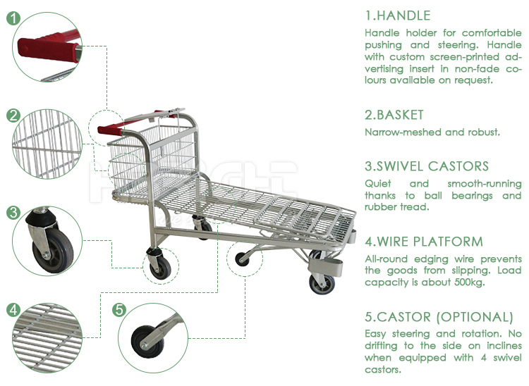 Double Tiers Warehouse Cargo Transport Trolley