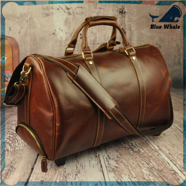 Bw255 Fashion Rolling Luggage for Men Big Leather Travel Bags