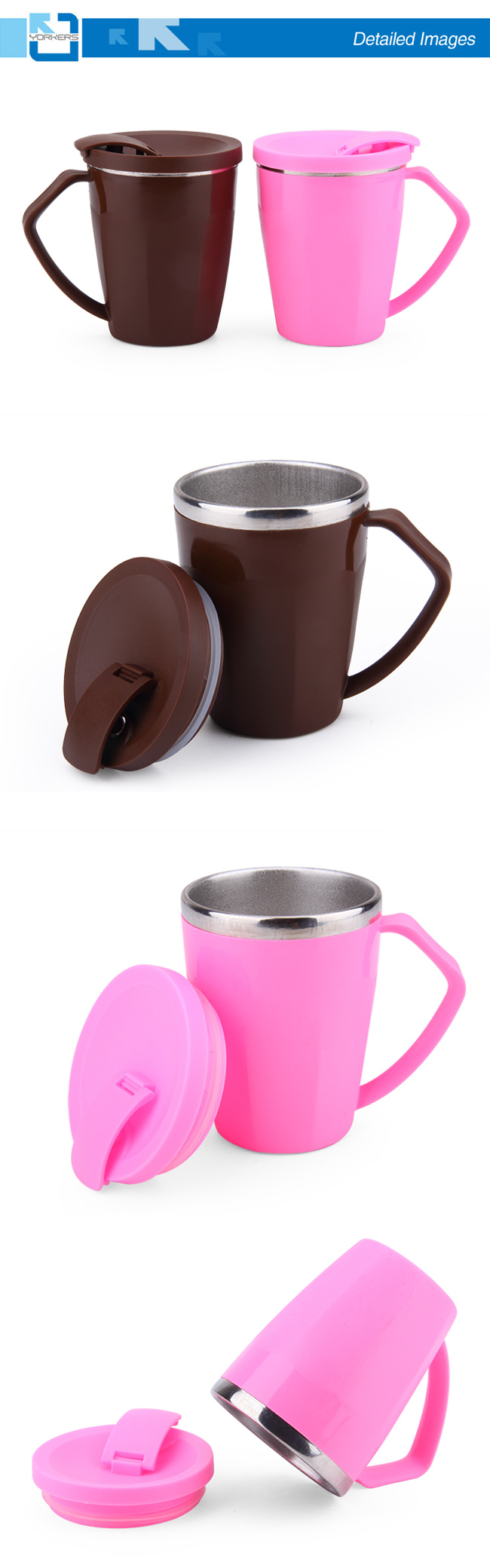 Korean Style 304 Stainless Steel and Plastic Coffee Mug & Ice Cream Cup with Lid