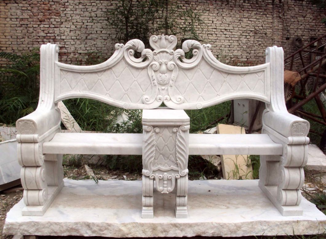 Garden Decoration Ornament Outdoor Furniture Stone Table Marble Carving Limestone Bench