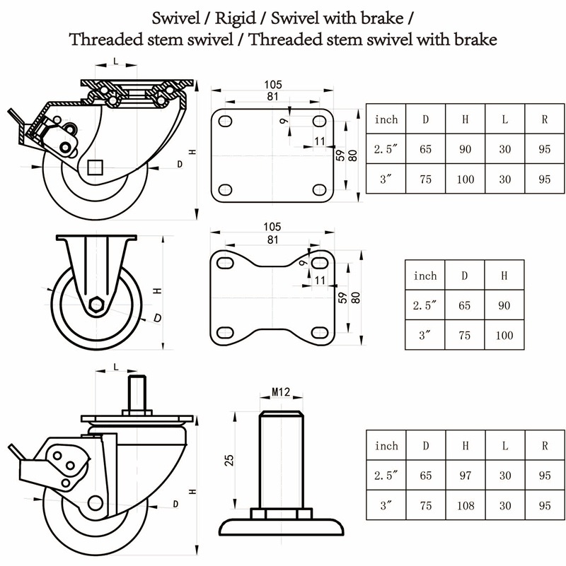 Low Barycenter Duty Industrial Caster Wheel