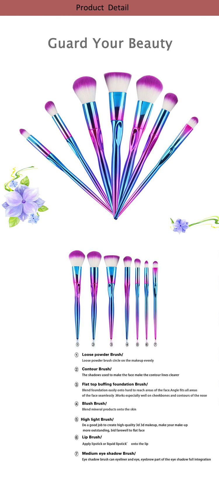 7PCS Best Price Colorful Unicorn Makeup Brush Cosmetic Set