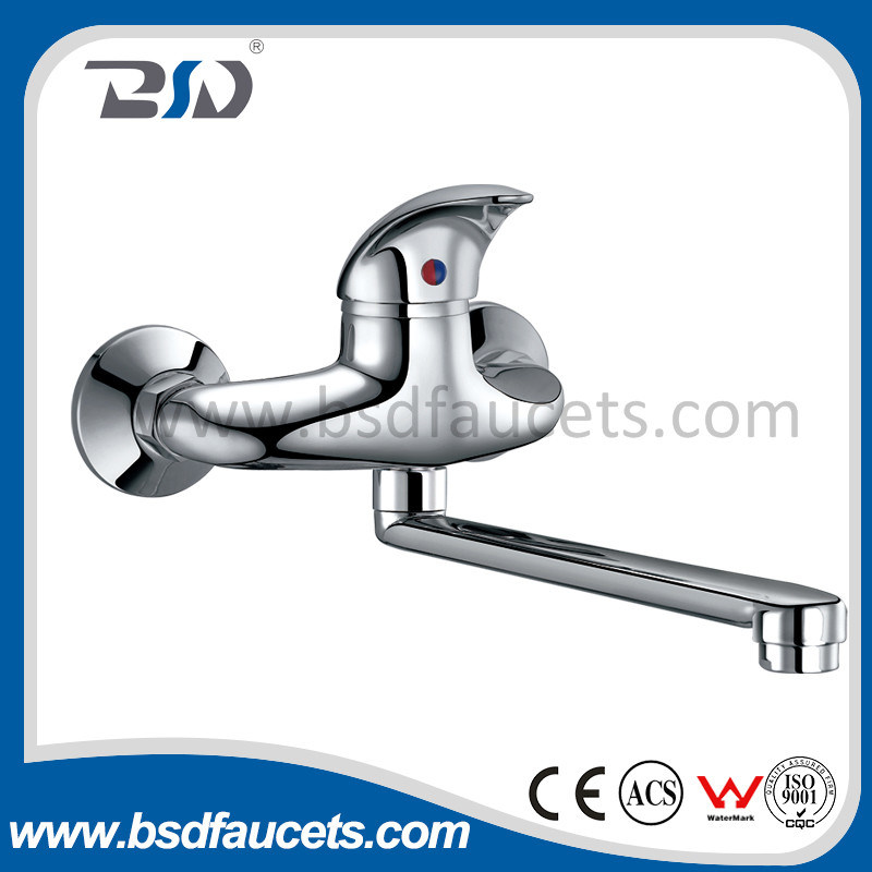Wall Mount Kitchen Sink Faucet Cold&Hot Water Chrome