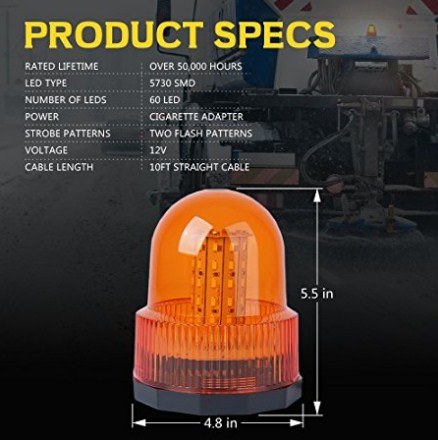 Super Bright Amber/Yellow Rotating Revolving LED Beacon Strobe Light