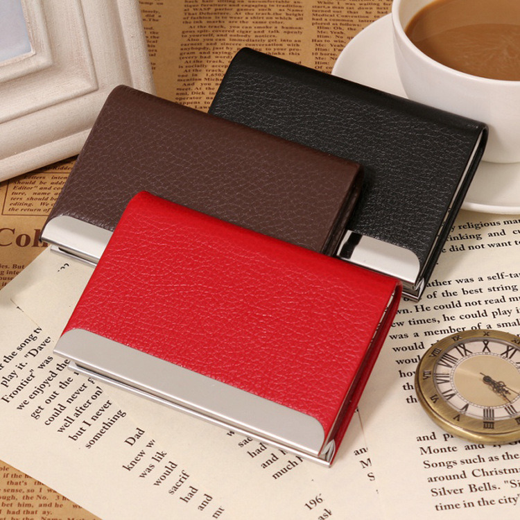 Customize Logo Stainless Steel PU Leather Business Name Card Holders