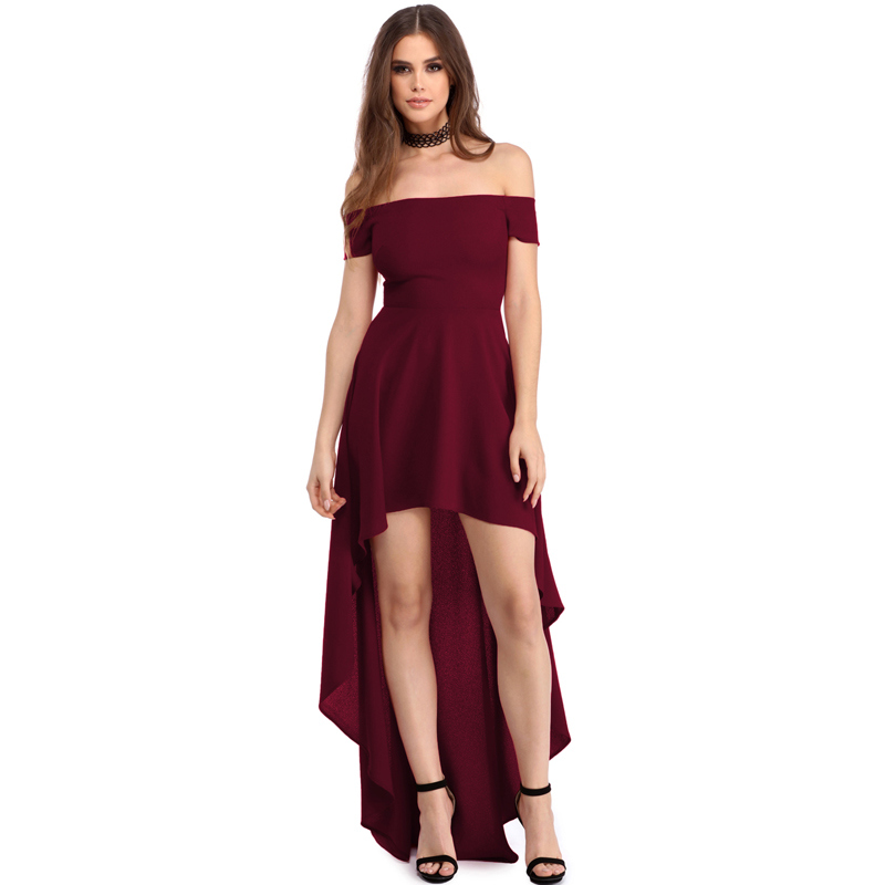 Sexy Red High Low Hem off Shoulder Party Cocktail Dress