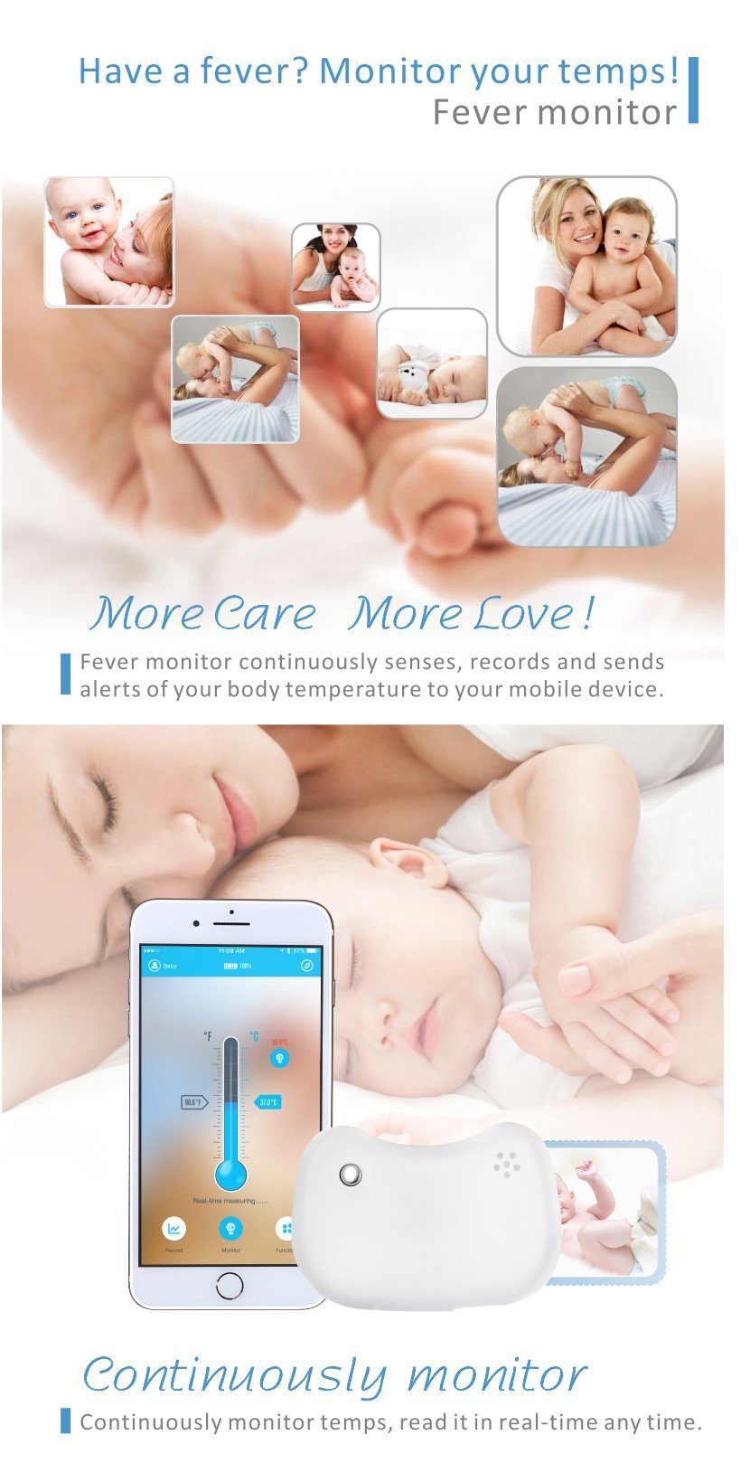 High Quality High Accuracy Wearable Smart Digital Baby Thermometer